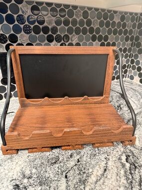 Rustic Wooden Wine Rack with Glass Holder & Chalkboard Back (Holds 4 Bottles)